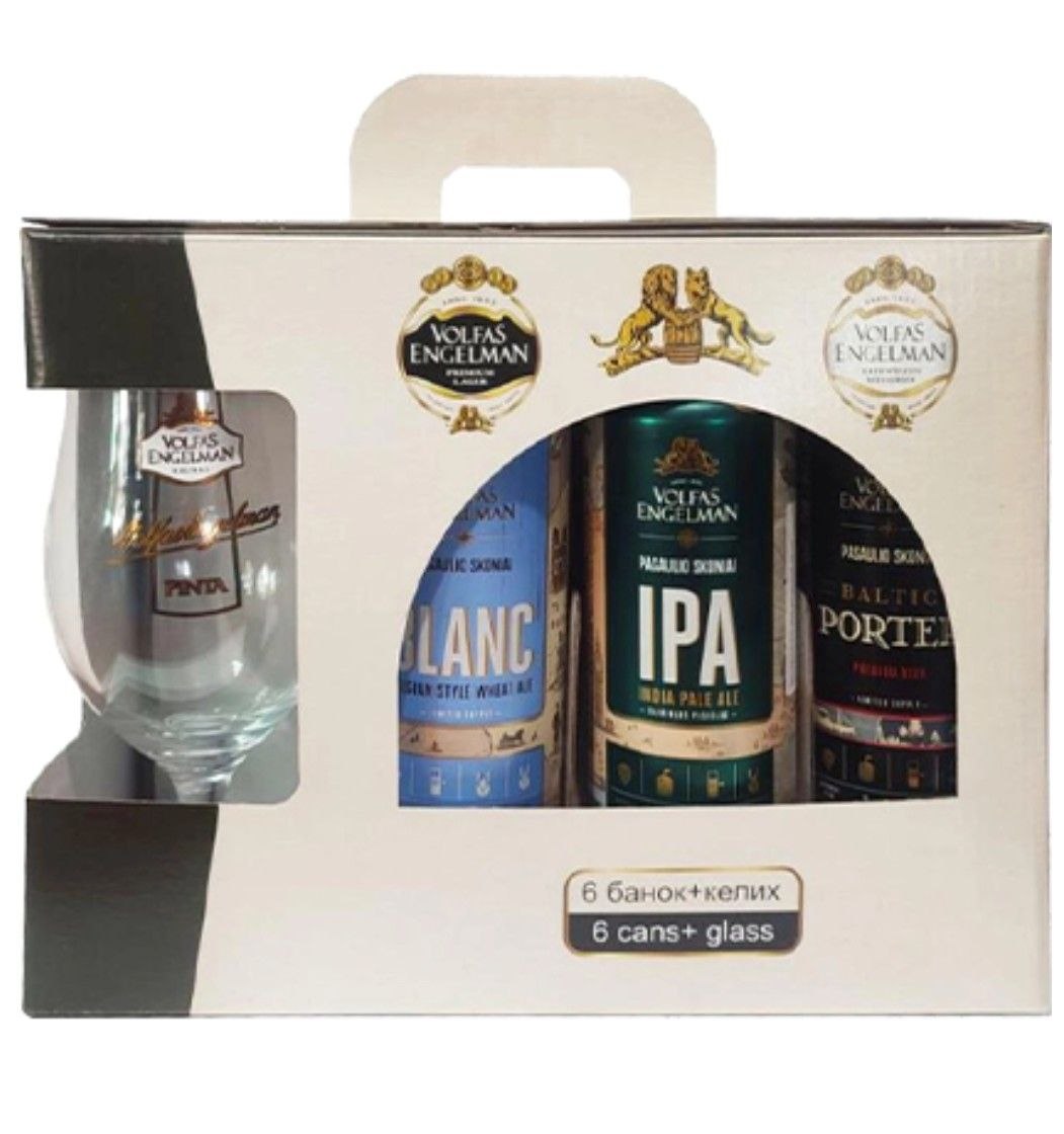 Пиво Volfas Engelman 6 шт по 0.568 л з/б  5,4% в асортименті + келих